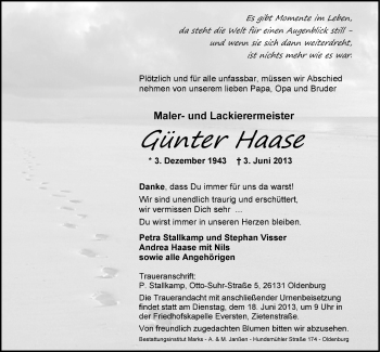 Traueranzeige von Günter Haase von Nordwest-Zeitung