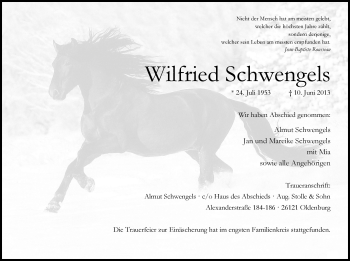 Traueranzeige von Wilfried Schwengels von Nordwest-Zeitung