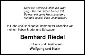 Traueranzeige von Bernhard Riedel von Nordwest-Zeitung