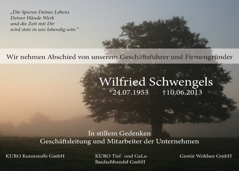  Traueranzeige für Wilfried Schwengels vom 19.06.2013 aus Nordwest-Zeitung