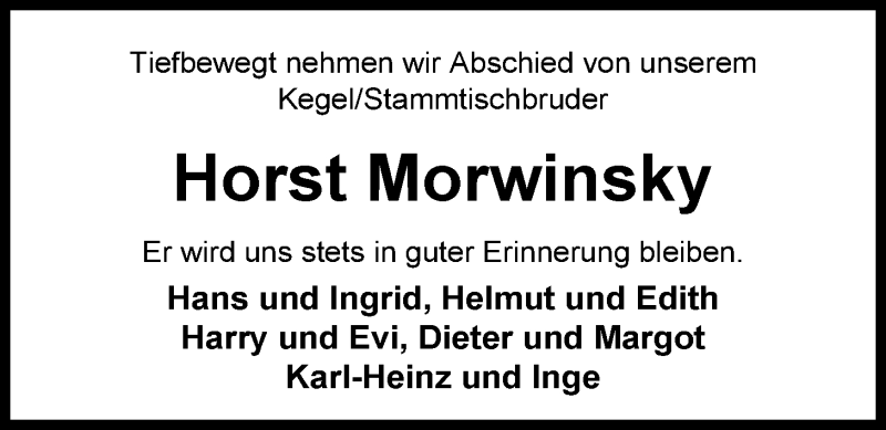  Traueranzeige für Horst Morwinsky vom 17.06.2013 aus Nordwest-Zeitung