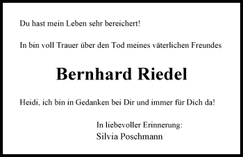 Traueranzeige von Bernhard Riedel von Nordwest-Zeitung