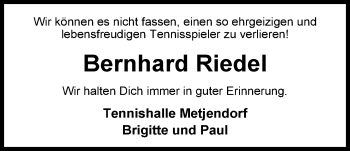Traueranzeige von Bernhard Riedel von Nordwest-Zeitung