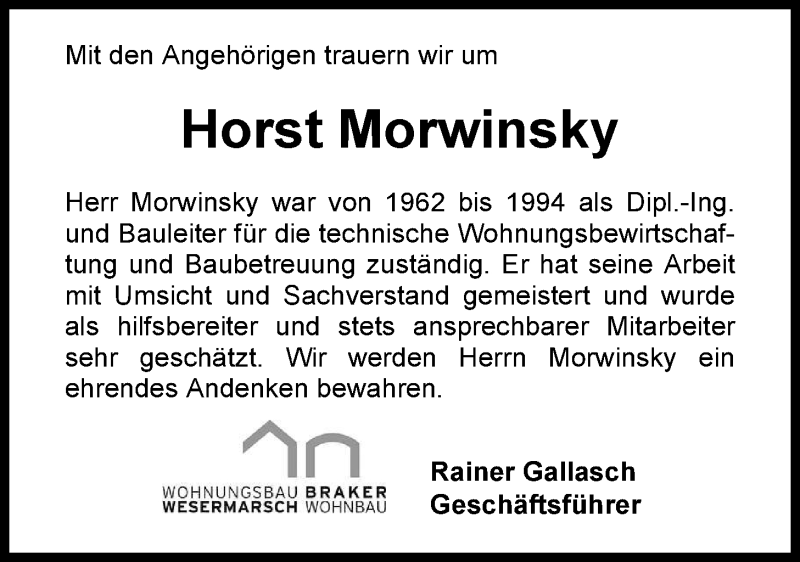  Traueranzeige für Horst Morwinsky vom 18.06.2013 aus Nordwest-Zeitung