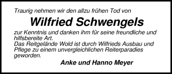 Traueranzeige von Wilfried Schwengels von Nordwest-Zeitung
