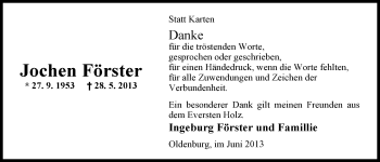 Traueranzeige von Jochen Förster von Nordwest-Zeitung