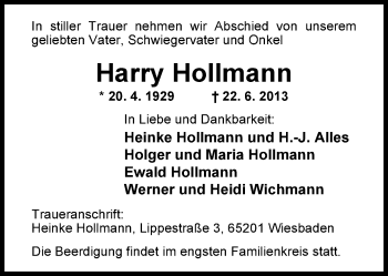 Traueranzeige von Harry Hollmann von Nordwest-Zeitung