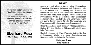 Traueranzeige von Eberhard Pusz von Nordwest-Zeitung