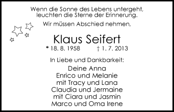 Traueranzeige von Klaus Seifert von Nordwest-Zeitung