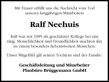Traueranzeige von Ralf Neehuis von Nordwest-Zeitung