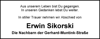 Traueranzeige von Erwin Sikorski von Nordwest-Zeitung