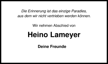 Traueranzeige von Heino Lameyer von Nordwest-Zeitung