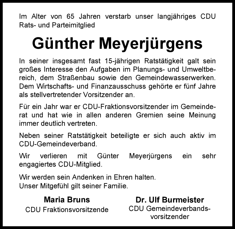  Traueranzeige für Günther Meyerjürgens vom 11.07.2013 aus Nordwest-Zeitung