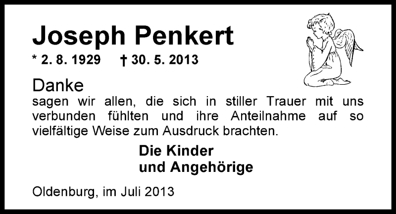  Traueranzeige für Joseph Penkert vom 13.07.2013 aus Nordwest-Zeitung