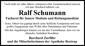 Traueranzeige von Ralf Schumann von Nordwest-Zeitung