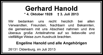 Traueranzeige von Gerhard Hanold von Nordwest-Zeitung