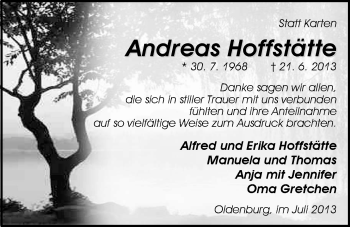 Traueranzeige von Andreas Hoffstätte von Nordwest-Zeitung