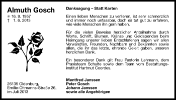 Traueranzeige von Almuth Gosch von Nordwest-Zeitung