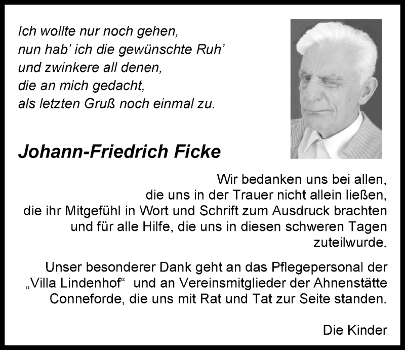  Traueranzeige für Johann-Friedrich Ficke vom 22.07.2013 aus Nordwest-Zeitung