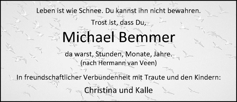  Traueranzeige für Michael Bemmer vom 26.07.2013 aus Nordwest-Zeitung