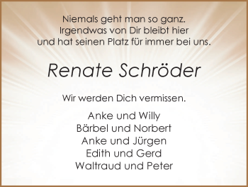 Traueranzeige von Renate Schröder von Nordwest-Zeitung