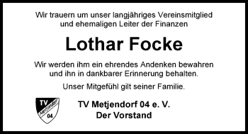 Traueranzeige von Lothar Focke von Nordwest-Zeitung