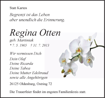 Traueranzeige von Regina Otten von Nordwest-Zeitung