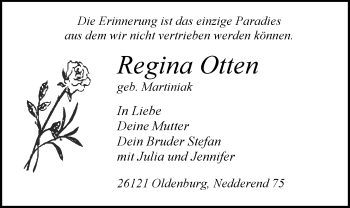 Traueranzeige von Regina Otten von Nordwest-Zeitung