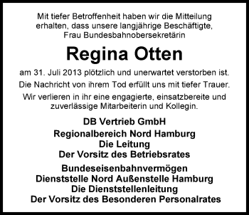 Traueranzeige von Regina Otten von Nordwest-Zeitung