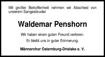 Traueranzeige von Waldemar Penshorn von Nordwest-Zeitung