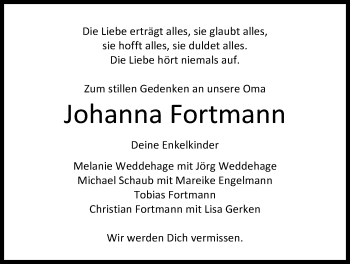 Traueranzeige von Johanna Fortmann von Nordwest-Zeitung