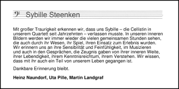 Traueranzeige von Sybille Steenken von Nordwest-Zeitung