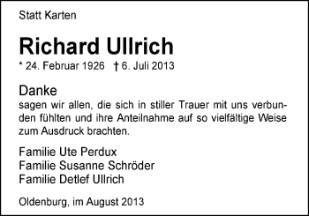 Traueranzeige von Richard Ullrich von Nordwest-Zeitung