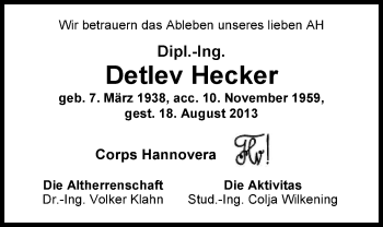 Traueranzeige von Detlev Hecker von Nordwest-Zeitung