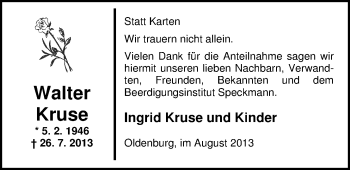 Traueranzeige von Walter Kruse von Nordwest-Zeitung