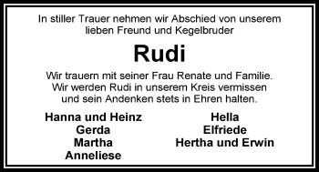 Traueranzeige von Rudi Herbst von Nordwest-Zeitung