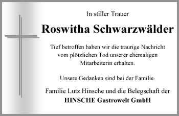 Traueranzeige von Roswitha Schwarzwälder von Nordwest-Zeitung