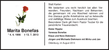 Traueranzeige von Marita Bonefas von Nordwest-Zeitung