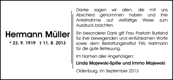Traueranzeige von Hermann Müller von Nordwest-Zeitung