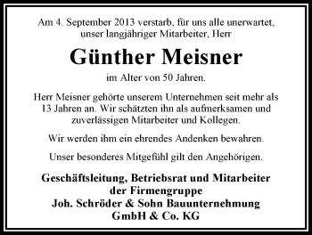 Traueranzeige von Günther Meisner von Nordwest-Zeitung
