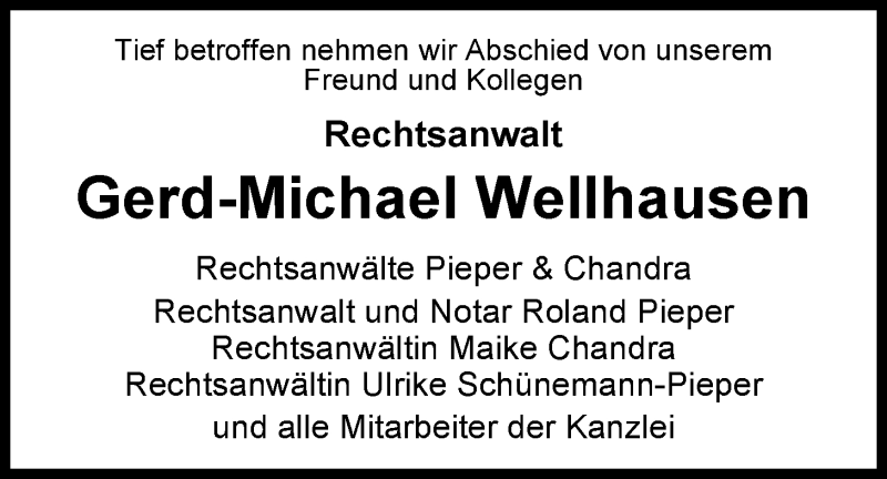  Traueranzeige für Gerd-Michael Wellhausen vom 10.09.2013 aus Nordwest-Zeitung