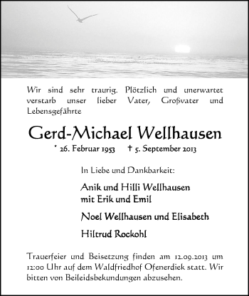 Traueranzeige von Gerd-Michael Wellhausen von Nordwest-Zeitung