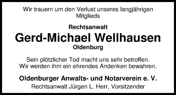 Traueranzeige von Gerd-Michael Wellhausen von Nordwest-Zeitung