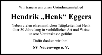 Traueranzeige von Hendrik Eggers von Nordwest-Zeitung