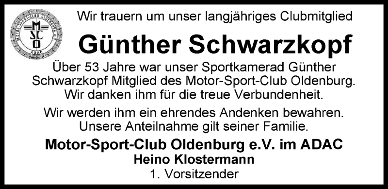  Traueranzeige für Günther Schwarzkopf vom 14.09.2013 aus Nordwest-Zeitung