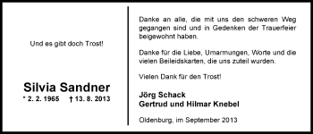 Traueranzeige von Silvia Sandner von Nordwest-Zeitung