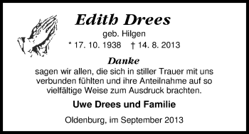 Traueranzeige von Edith Drees von Nordwest-Zeitung