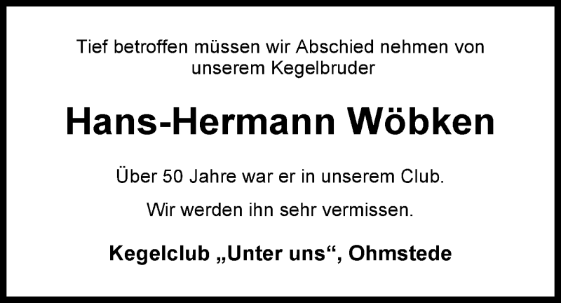  Traueranzeige für Hans-Hermann Wöbken vom 18.09.2013 aus Nordwest-Zeitung