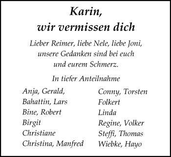 Traueranzeige von Karin Lützen von Nordwest-Zeitung