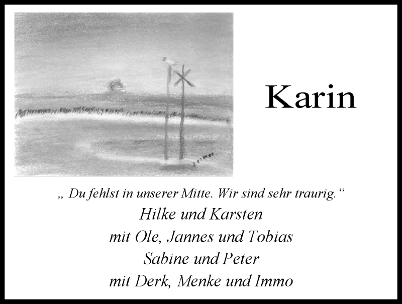  Traueranzeige für Karin Lützen vom 21.09.2013 aus Nordwest-Zeitung